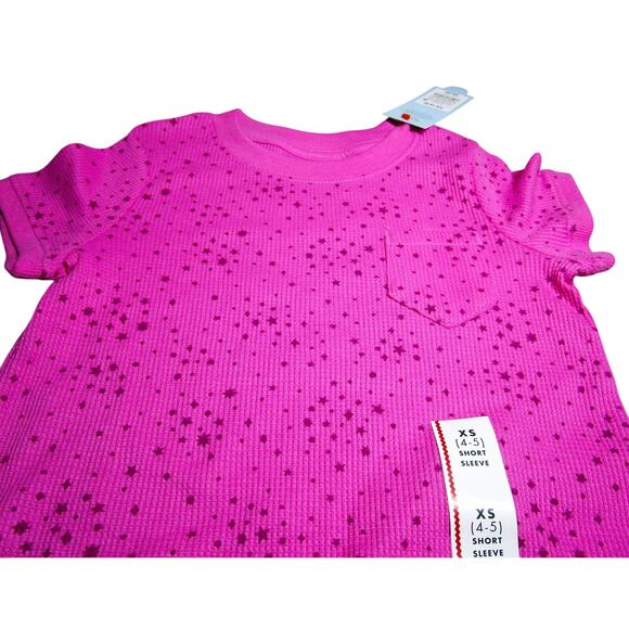 Cat & Jack Girl’s Shirt Dark Pink with Stars Pocket Waffle Knit Cotton Size 4/5 - Picture 3 of 3